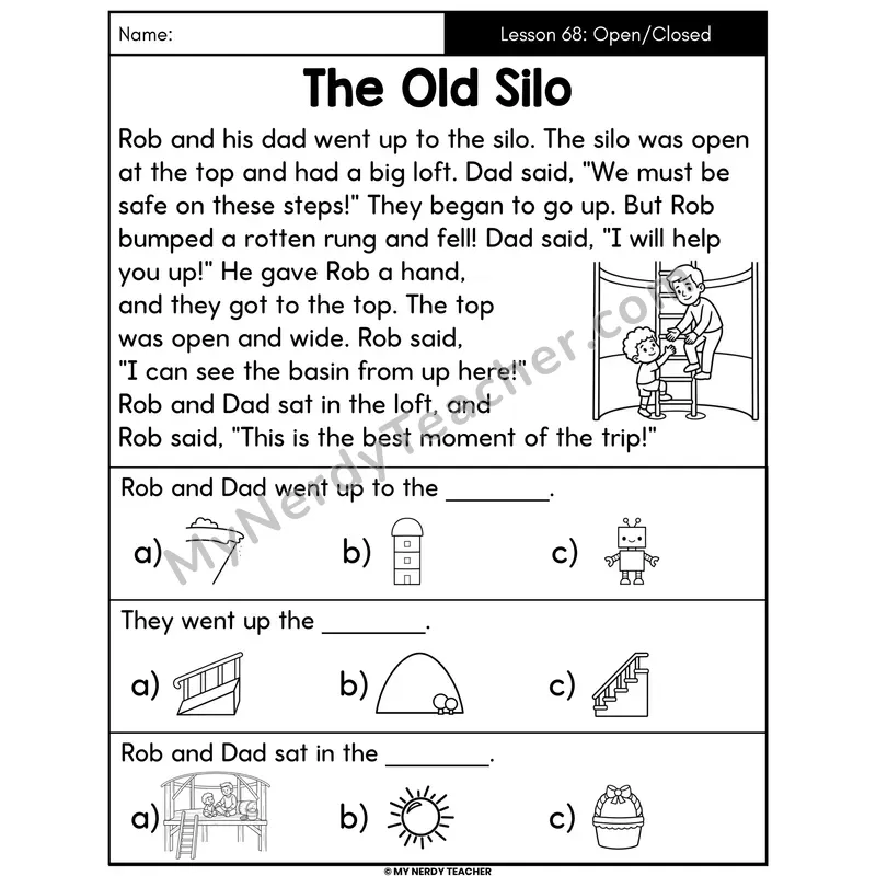 Open-Closed Syllables Decodable Passage - The Old Silo (Picture Choices)