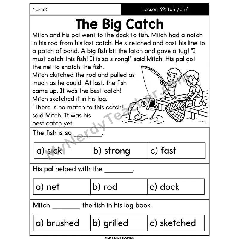 tch Trigraph Decodable Passage - The Big Catch (Multiple Choice)
