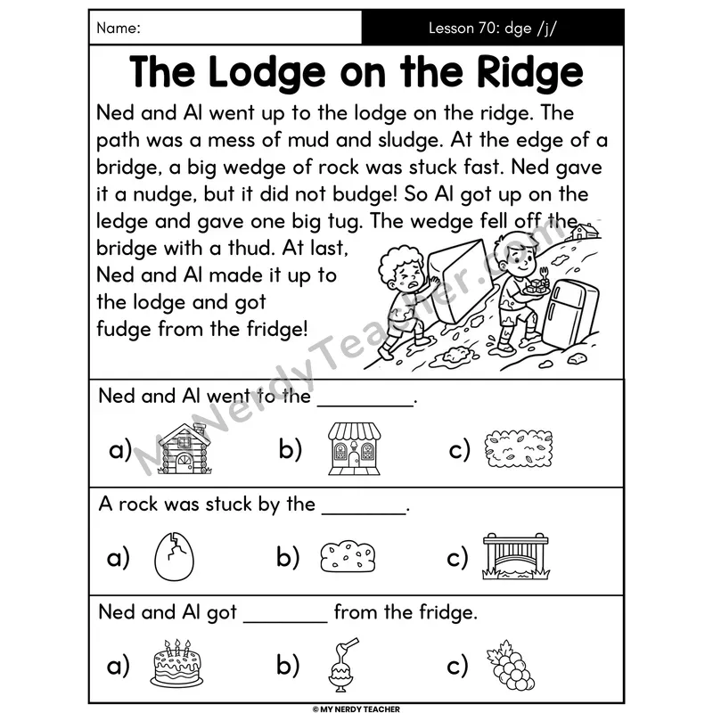 dge Trigraph Decodable Passage - The Lodge on the Ridge (Picture Choices)