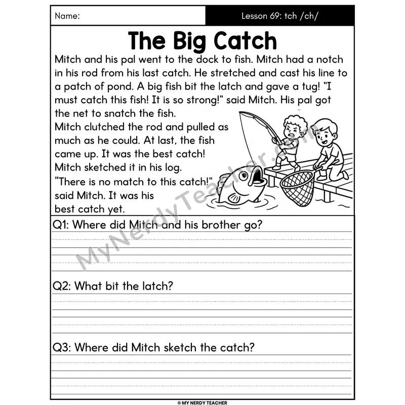 tch Trigraph Decodable Passage - The Big Catch (Written Answers)