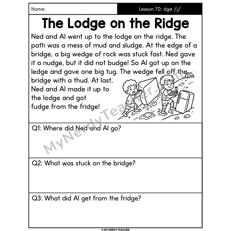 dge Trigraph Decodable Passage - The Lodge on the Ridge (Answer Boxes)