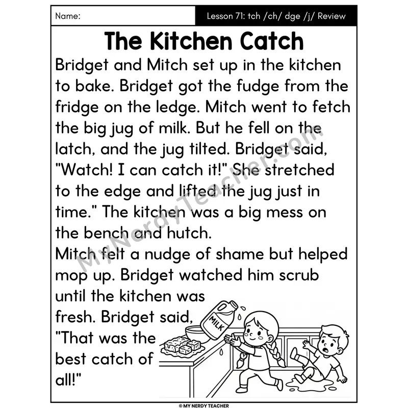tch and dge Review Decodable Passage - The Kitchen Catch (Large Print)