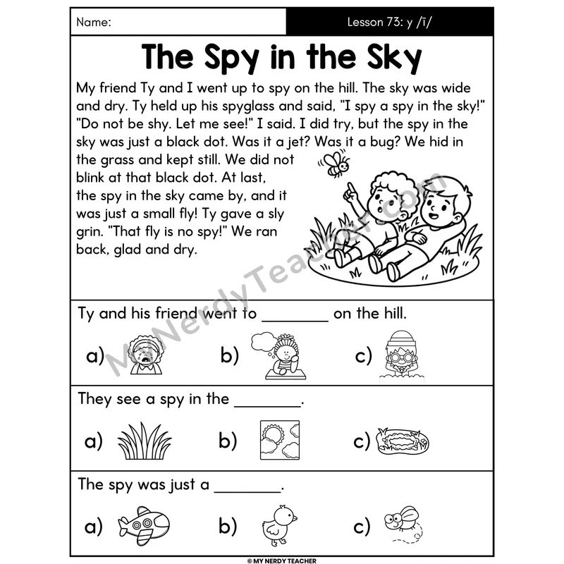 Y as Long I Decodable Passage - The Spy in the Sky (Picture Choices)