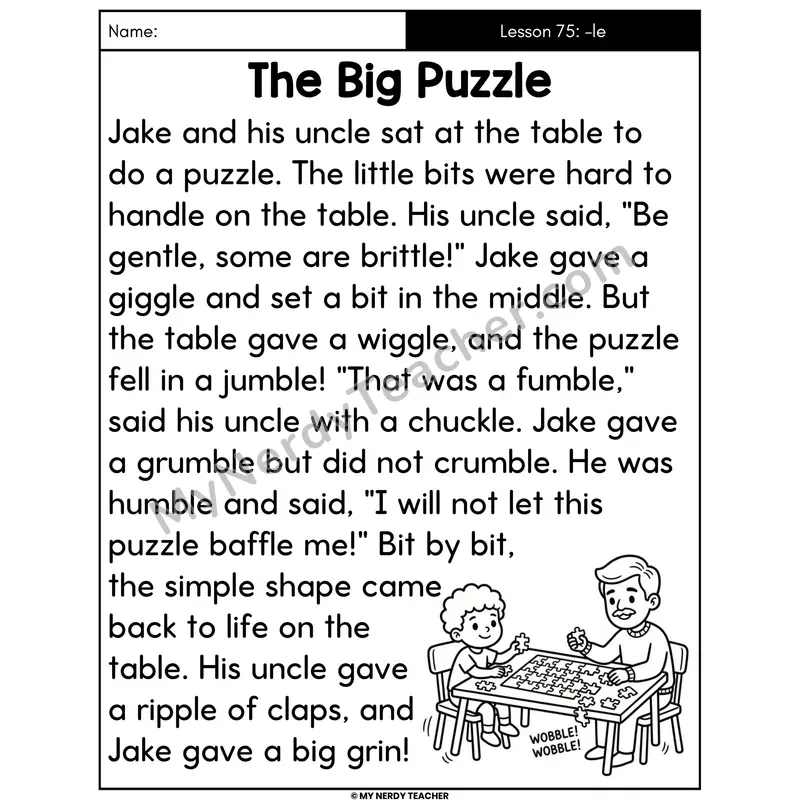 Consonant -le Syllables Decodable Passage - The Big Puzzle (Large Print)