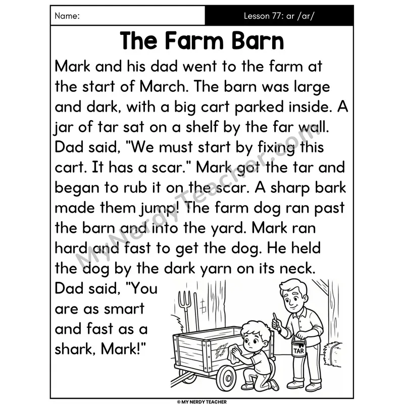 ar R-Controlled Vowel Decodable Passage - The Farm Barn (Large Print)