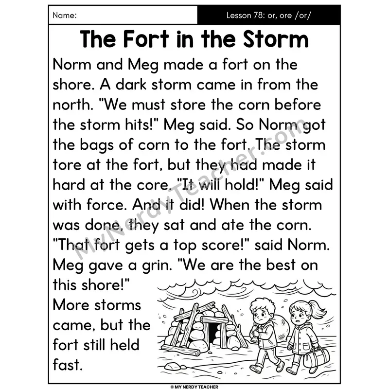or and ore R-Controlled Decodable Passage - The Fort in the Storm (Large Print)