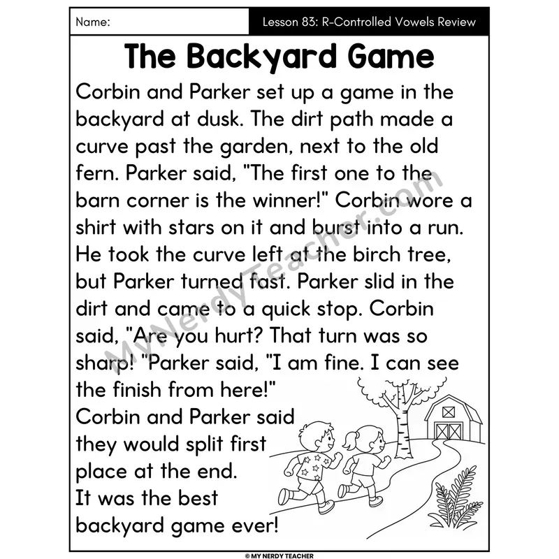 R-Controlled Vowels Review Decodable Passage - The Backyard Game (Large Print)