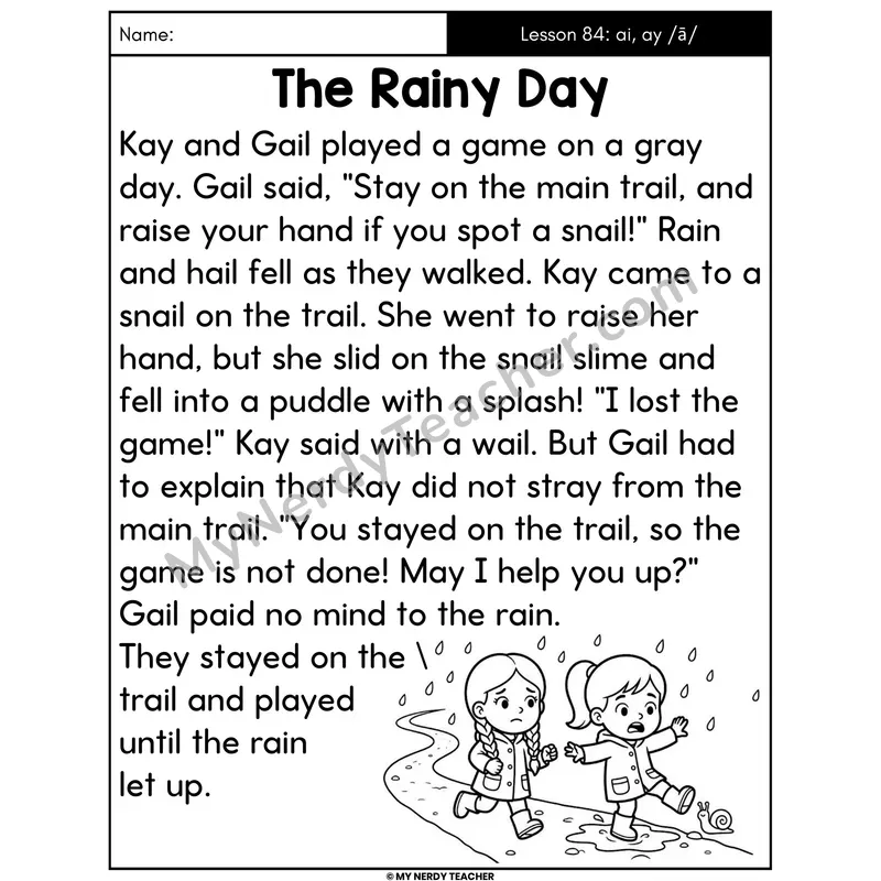 ai and ay Vowel Teams Decodable Passage - The Rainy Day (Large Print)