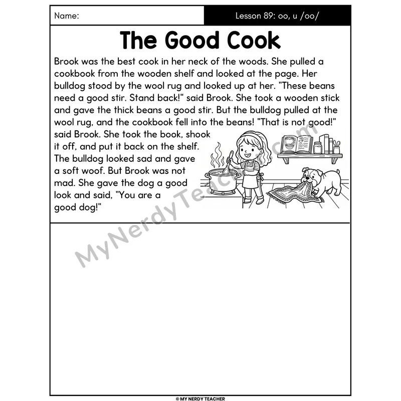 oo and u Short OO Sound Decodable Passage - The Good Cook (Draw the Story)