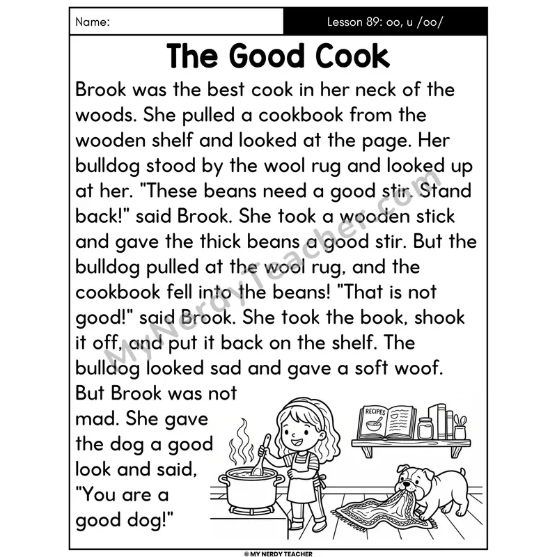 oo and u Short OO Sound Decodable Passage - The Good Cook (Large Print)