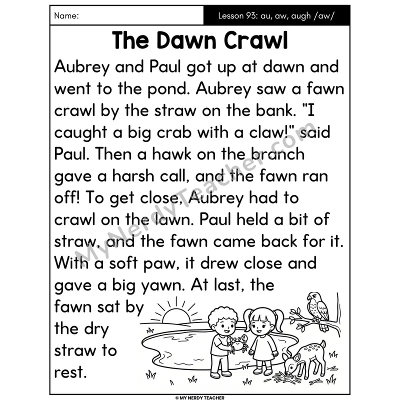 au aw augh Vowel Teams Decodable Passage - The Dawn Crawl (Large Print)