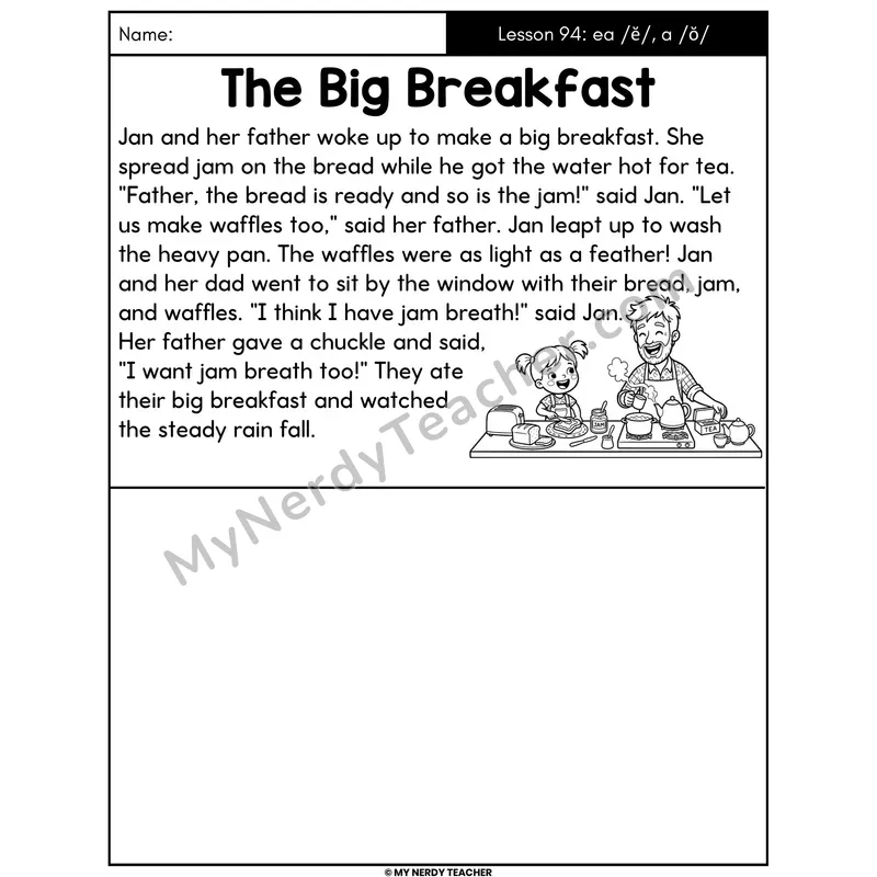 ea Short E and a Short O Decodable Passage - The Big Breakfast (Draw the Story)