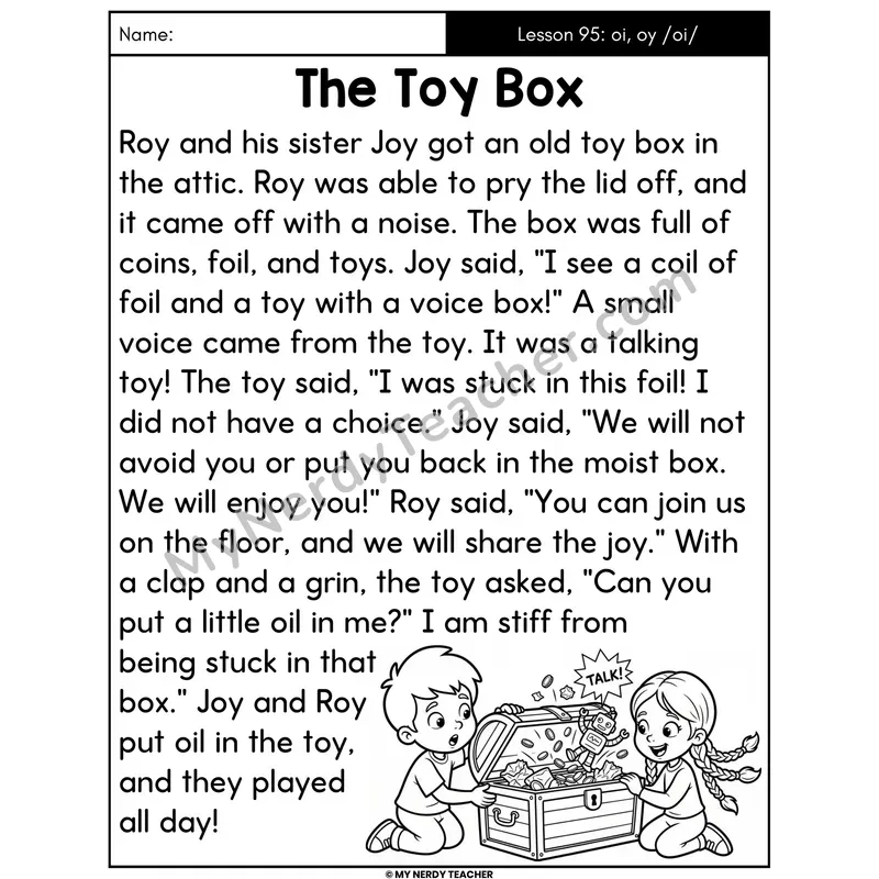 oi and oy Diphthongs Decodable Passage - The Toy Box (Large Print)