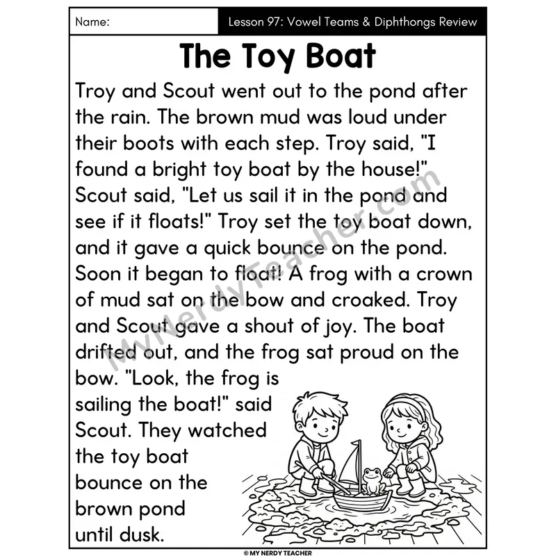 Vowel Teams and Diphthongs Review Decodable Passage - The Toy Boat (Large Print)