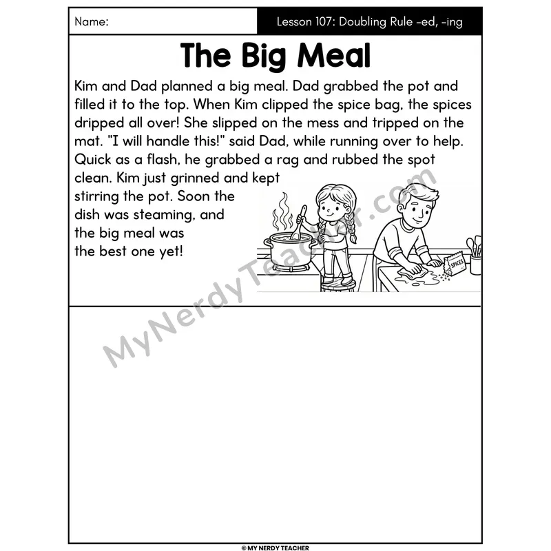 Doubling Rule -ed and -ing Decodable Passage - The Big Meal (Draw the Story)