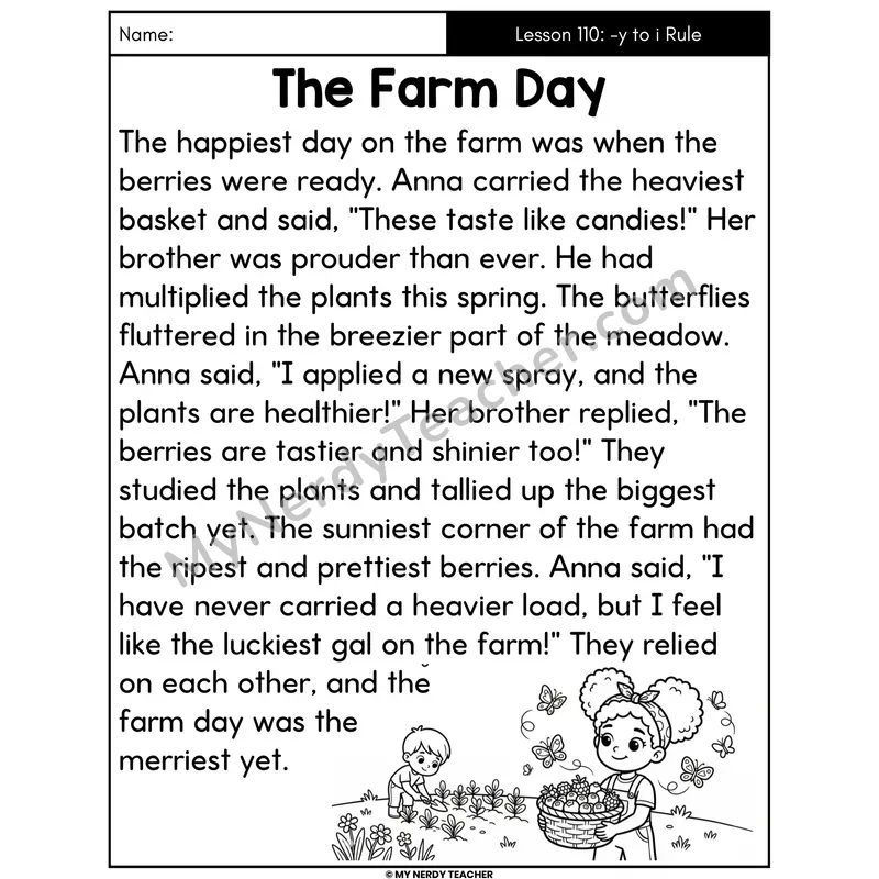 Change Y to I Rule Decodable Passage - The Farm Day (Large Print)