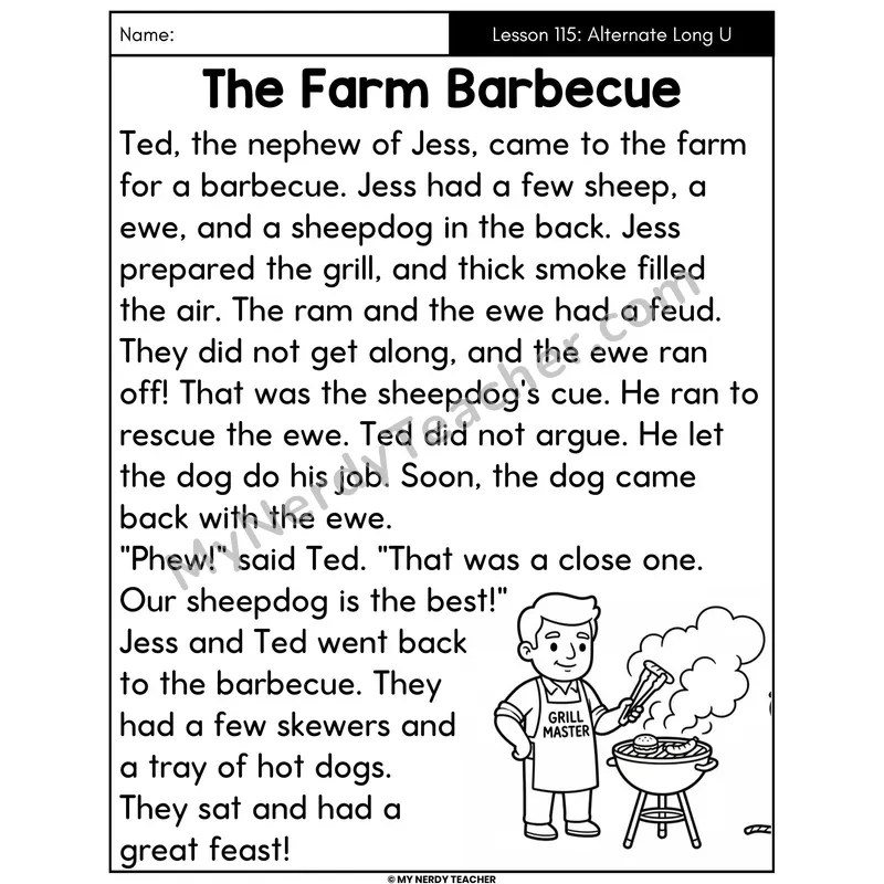 Alternate Long U Spellings Decodable Passage - The Farm Barbecue (Large Print)