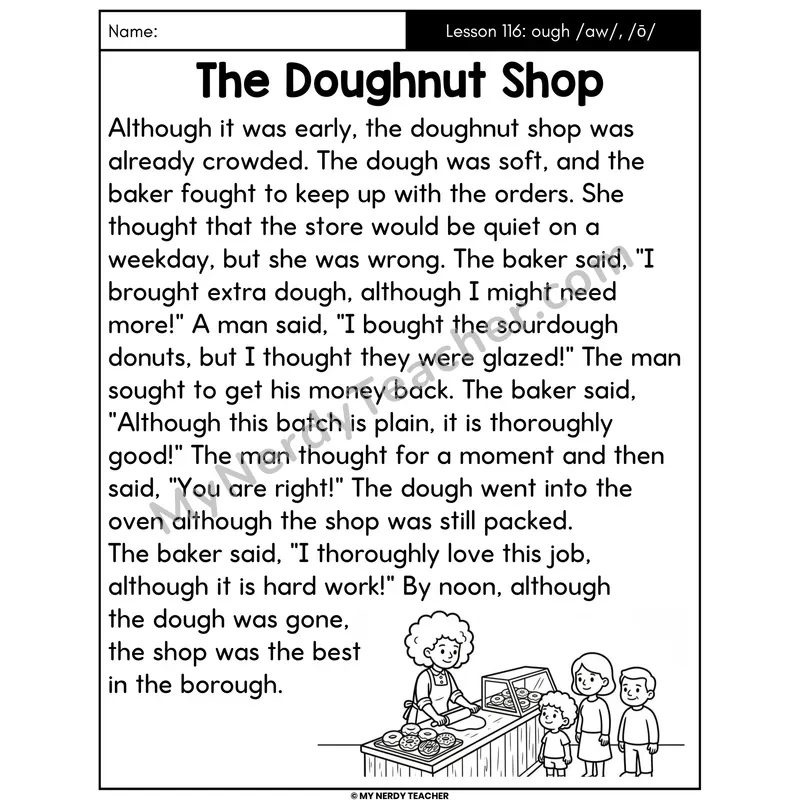 ough Spellings Decodable Passage - The Doughnut Shop (Large Print)