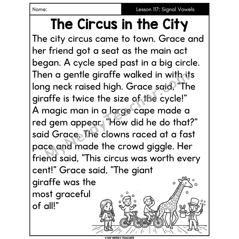 Soft C and Soft G Signal Vowels Decodable Passage - The Circus in the City (Large Print)