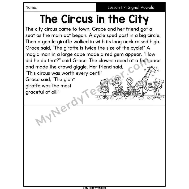 Soft C and Soft G Signal Vowels Decodable Passage - The Circus in the City (Draw the Story)