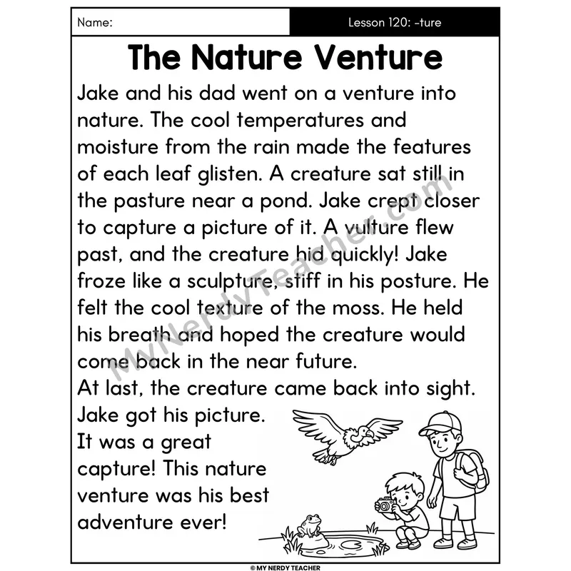 Suffix -ture Decodable Passage - The Nature Venture (Large Print)