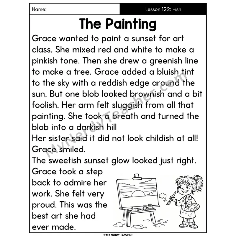 Suffix -ish Decodable Passage - The Painting (Large Print)