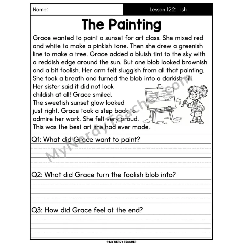 Suffix -ish Decodable Passage - The Painting (Written Answers)