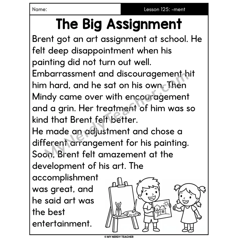 Suffix -ment Decodable Passage - The Big Assignment (Large Print)