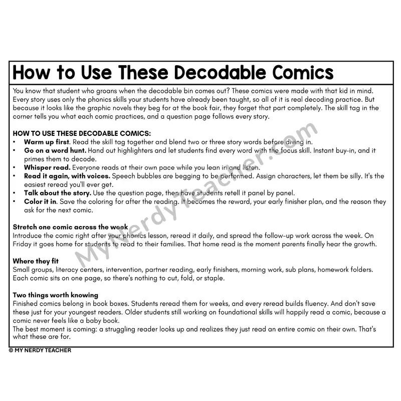 How to Use Decodable Comics — Teacher Guide for SOR Phonics Comics