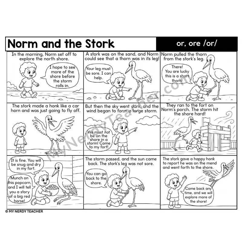 or and ore Decodable Comic — Norm and the Stork