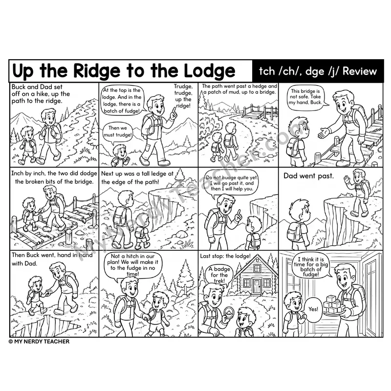 tch and dge Review Decodable Comic — Up the Ridge to the Lodge