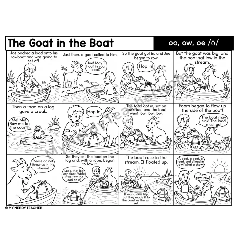 oa, ow, oe Vowel Team Decodable Comic — The Goat in the Boat