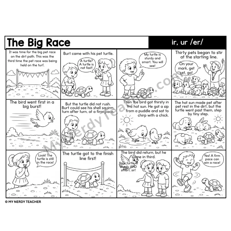 ir and ur Decodable Comic — The Big Race