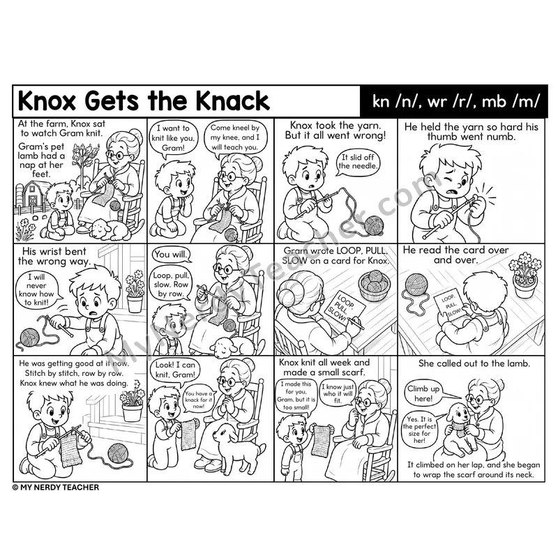Silent Letters kn, wr, mb Decodable Comic — Knox Gets the Knack