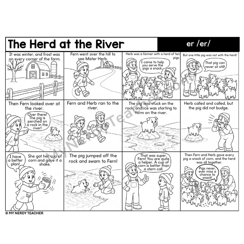 er (Bossy r) Decodable Comic — The Herd at the River
