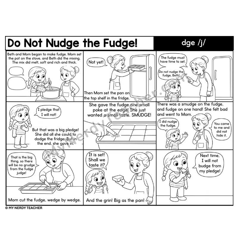 dge Trigraph Decodable Comic — Do Not Nudge the Fudge!