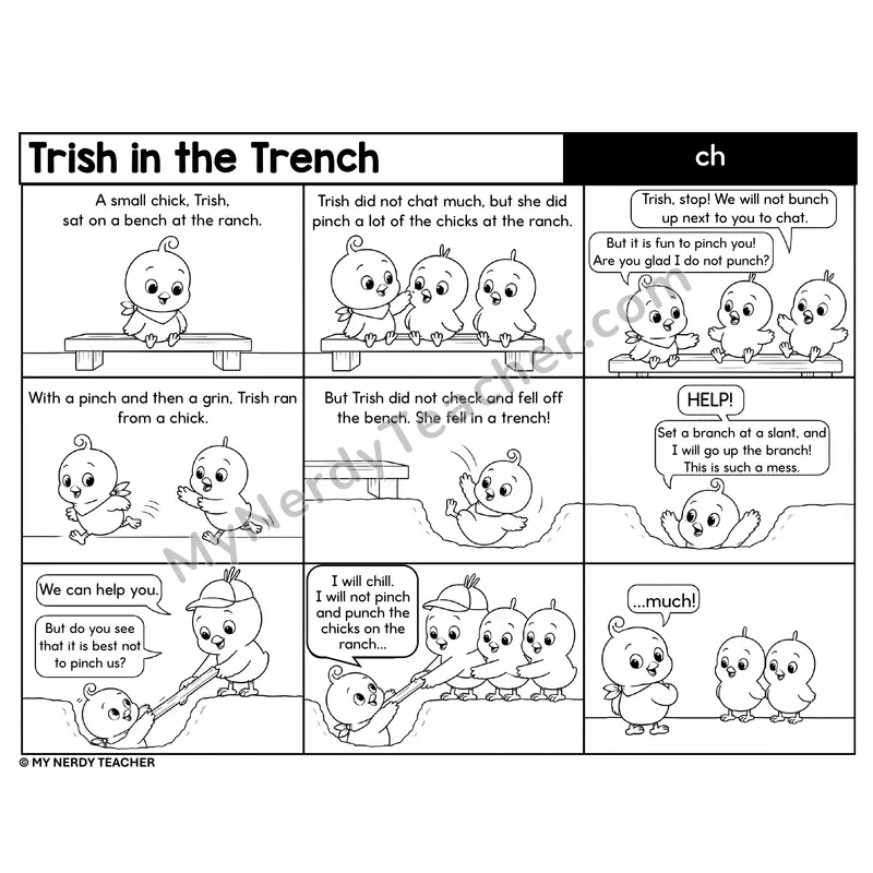 ch Digraph Decodable Comic — Trish in the Trench