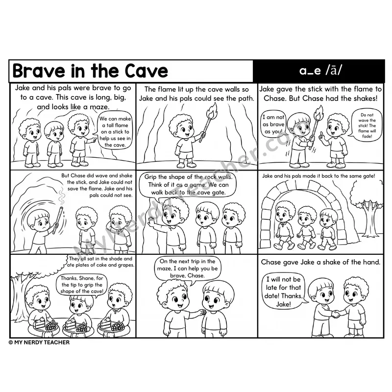 Silent e (a_e) Decodable Comic — Brave in the Cave