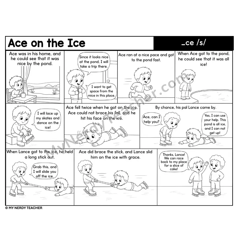 Soft c (_ce) Decodable Comic — Ace on the Ice