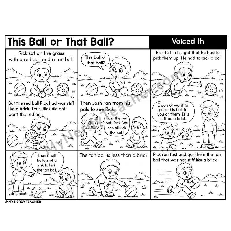 Voiced th Digraph Decodable Comic — This Ball or That Ball