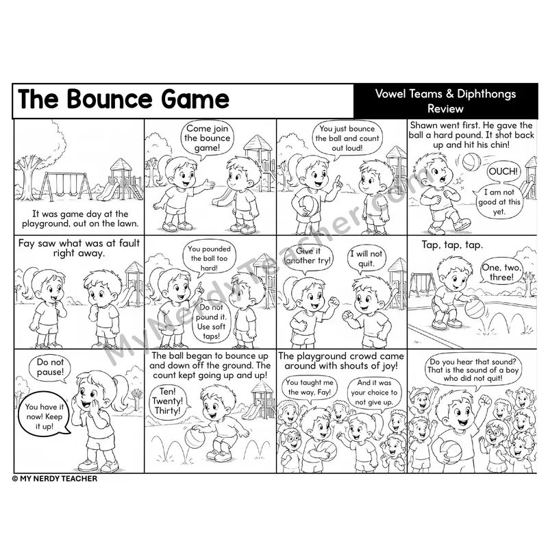 Vowel Teams and Diphthongs Review Decodable Comic — The Bounce Game