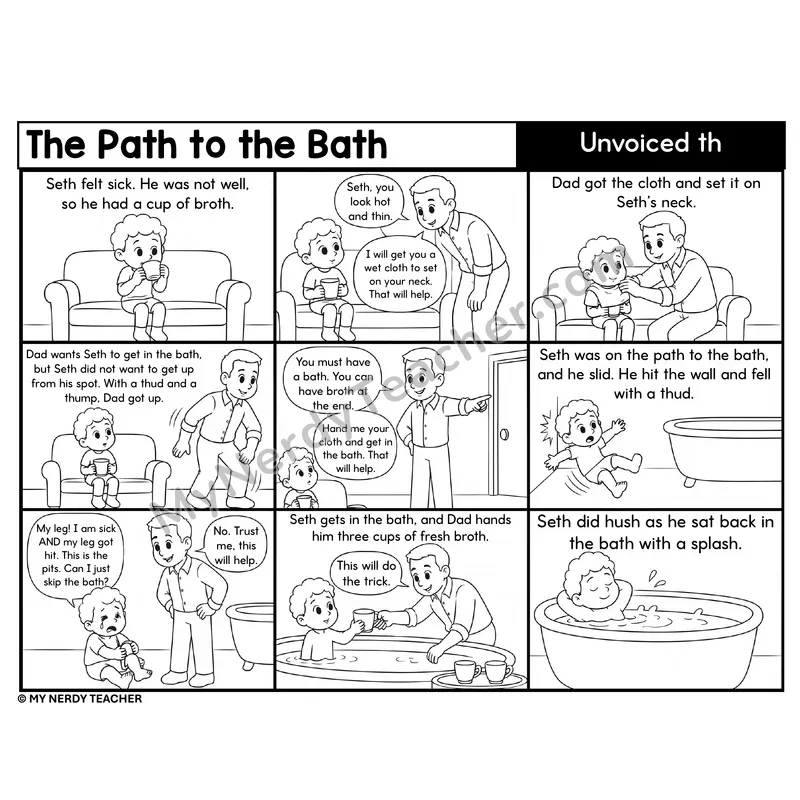Unvoiced th Digraph Decodable Comic — The Path to the Bath