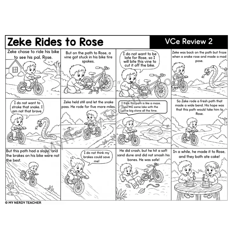 VCe Review 2 Decodable Comic — Zeke Rides to Rose
