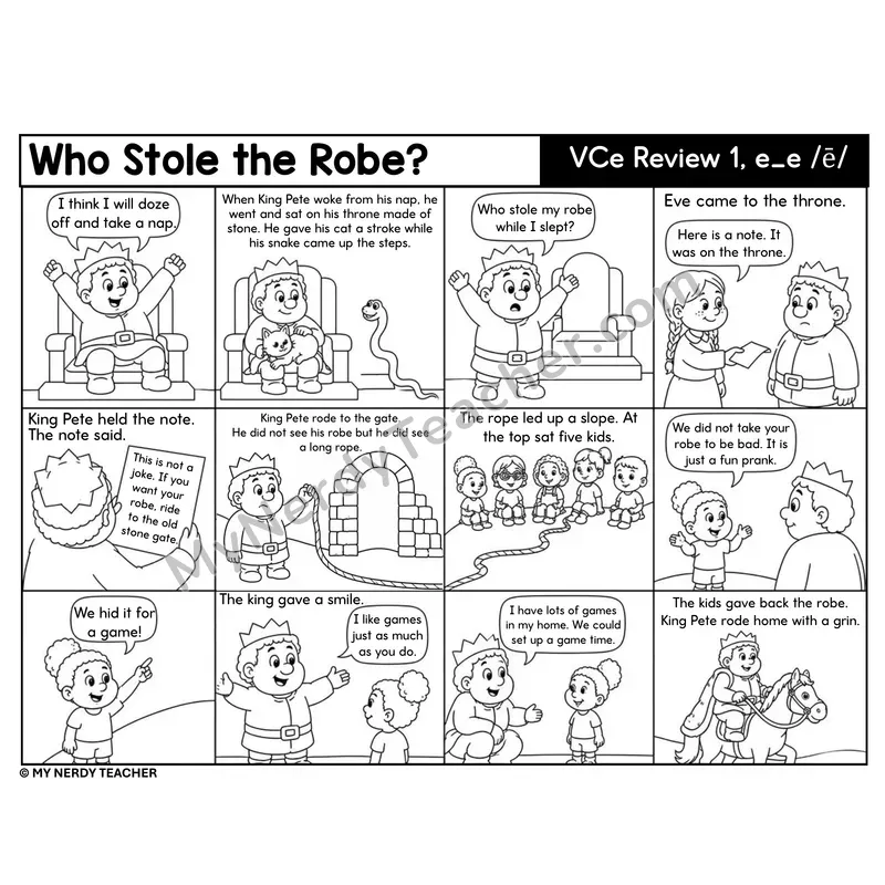 VCe Review 1 and e_e Decodable Comic — Who Stole the Robe