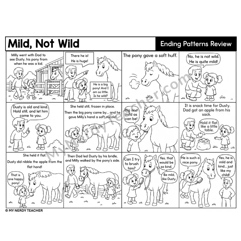 Long VCC Ending Patterns Review Decodable Comic — Mild, Not Wild