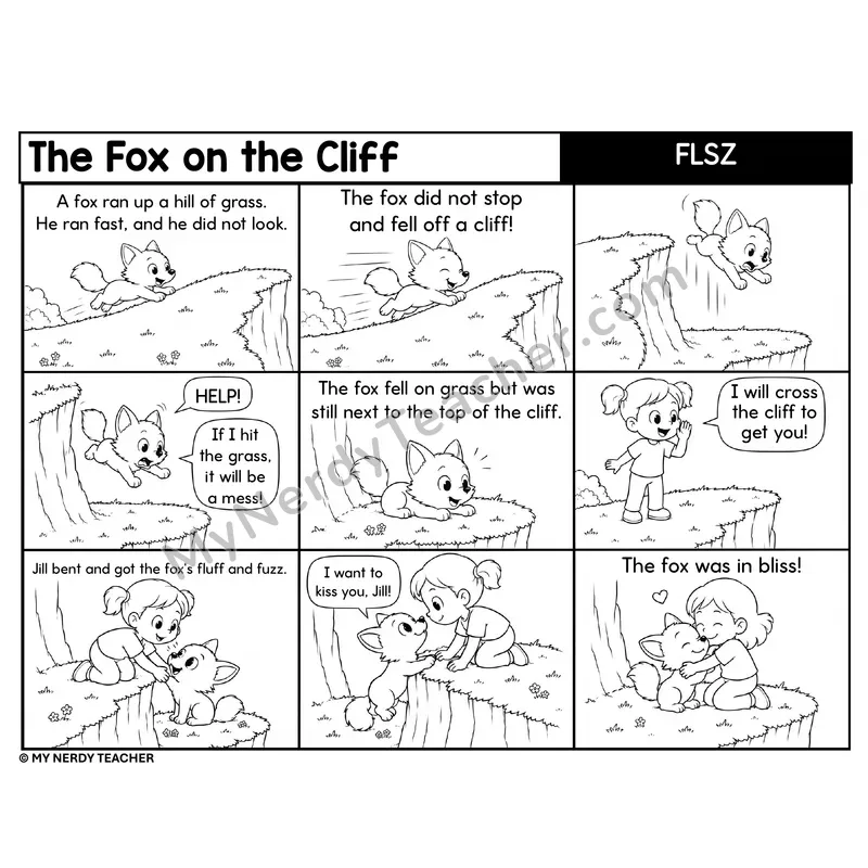 Floss Rule (FLSZ) Decodable Comic — The Fox on the Cliff