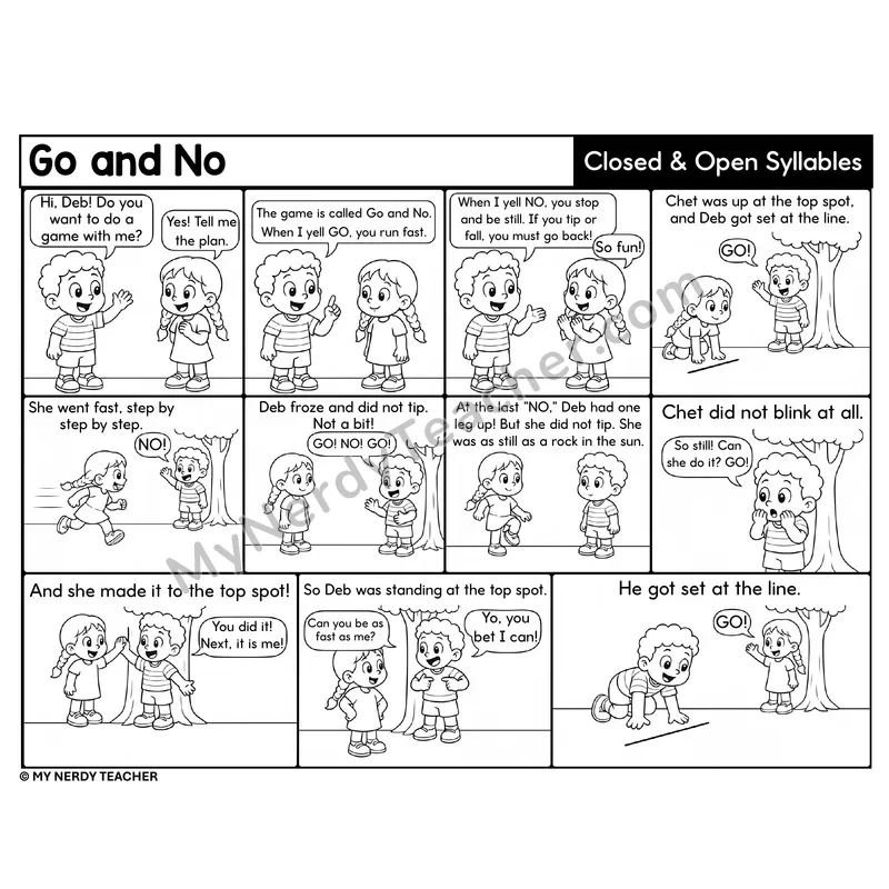 Closed and Open Syllables Decodable Comic — Go and No