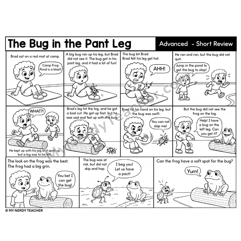 Advanced Short Vowels Review Decodable Comic — The Bug in the Pant Leg