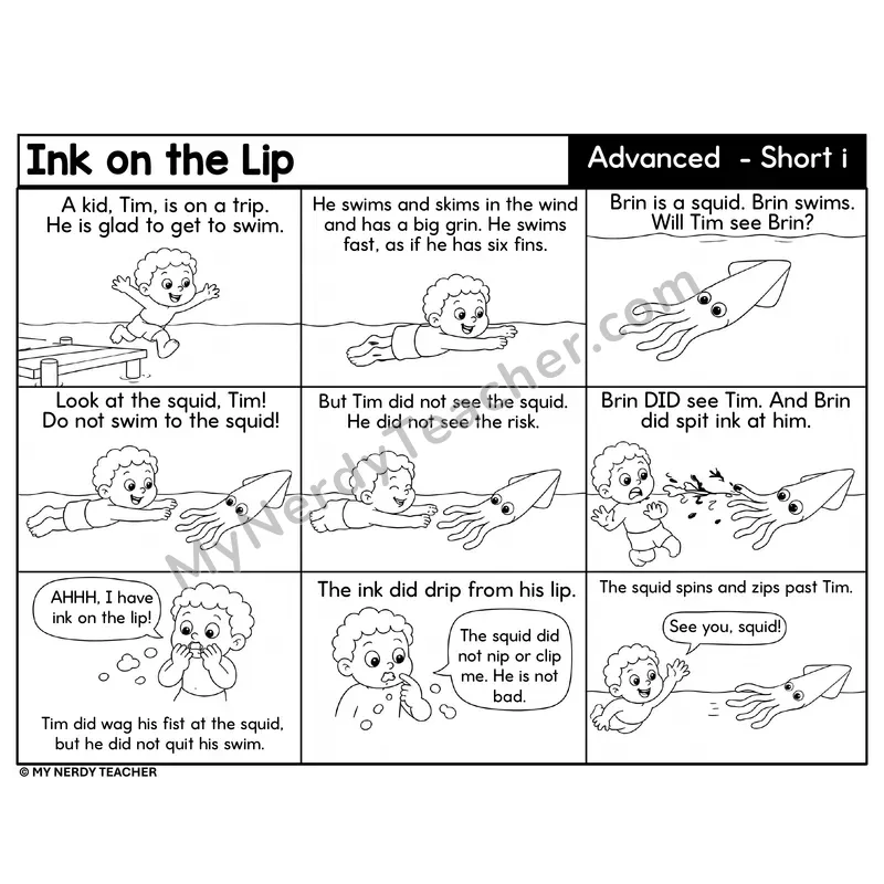 Advanced Short i with Blends Decodable Comic — Ink on the Lip
