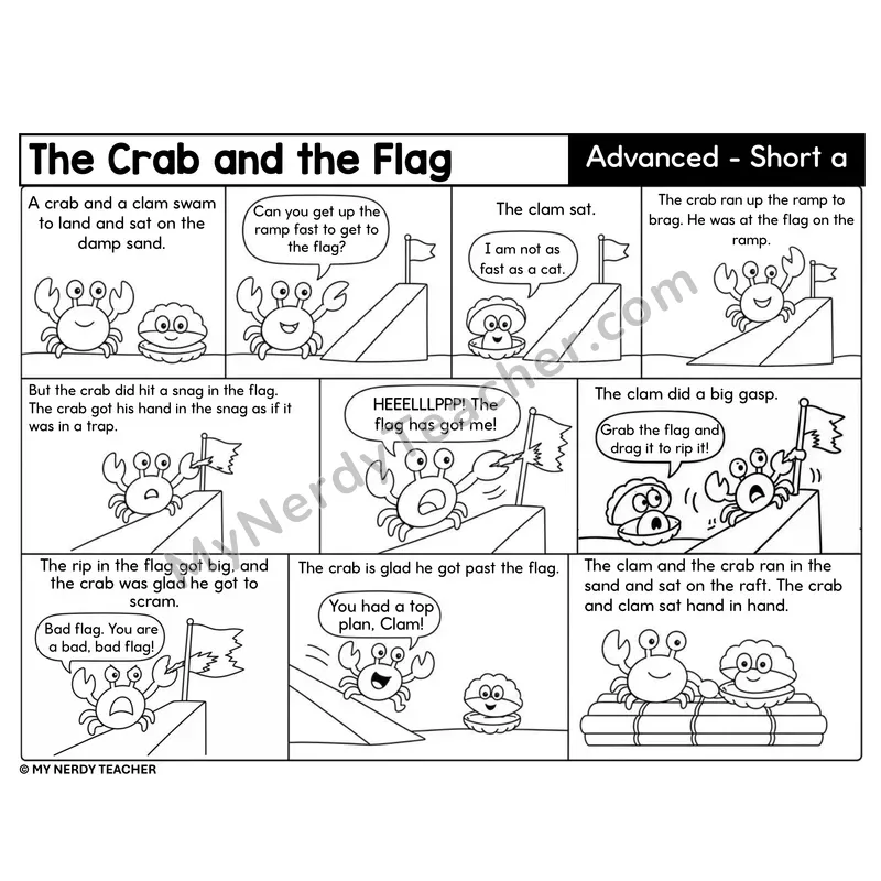 Advanced Short a with Blends Decodable Comic — The Crab and the Flag